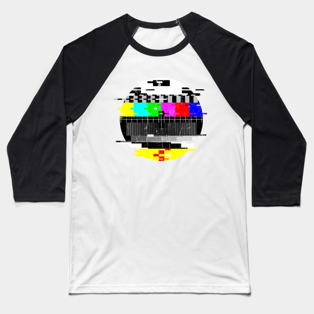 Vintage Glitched TV Test Card Graphic Baseball T-Shirt by NeonSunset